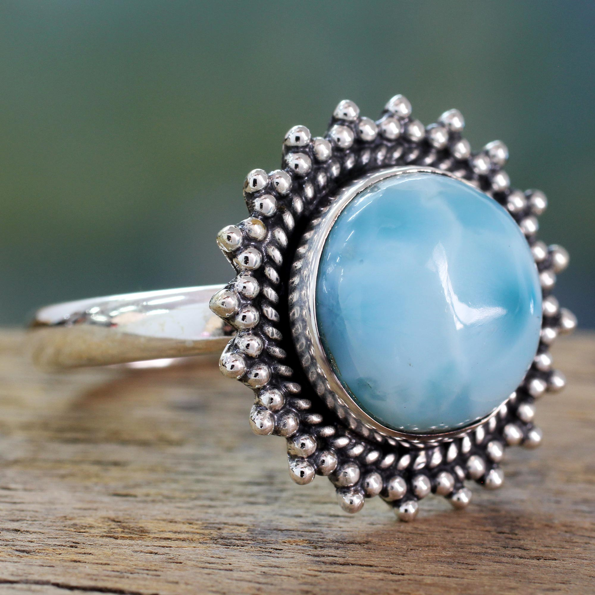 UNICEF Market | Classic Larimar Cocktail Ring in Sterling Silver Bezel ...