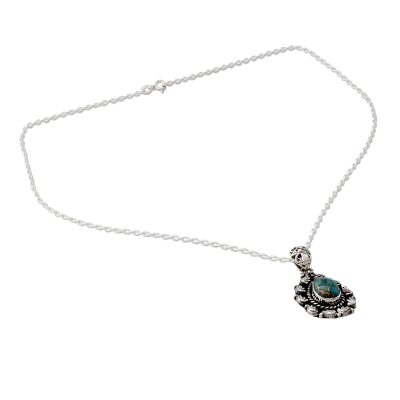 Indian Teardrop Shaped Pendant Necklace in Sterling Silver