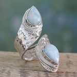 Larimar wrap ring, 'Dreamy Duo' - Wrap Style Ring in Sterling Silver with Larimar Gems