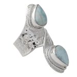 Larimar wrap ring, 'Dreamy Duo' - Wrap Style Ring in Sterling Silver with Larimar Gems