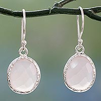 Onyx dangle earrings, 'Pink Dewdrops'