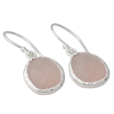 Onyx dangle earrings, 'Pink Dewdrops' - Artisan Crafted Pink Onyx Dangle Earrings from India