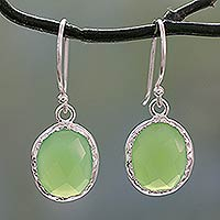 Onyx dangle earrings, 'Leafy Beauty' - Hand Crafted Green Onyx and Sterling Silver Earrings