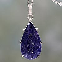 Lapis lazuli pendant necklace, 'Royal Droplet' - Lapis Lazuli and Sterling Silver Handmade Pendant Necklace