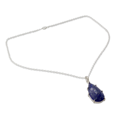 Lapis lazuli pendant necklace, 'Royal Droplet' - Lapis Lazuli and Sterling Silver Handmade Pendant Necklace
