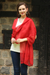 Cotton and silk shawl, 'Crimson Ferns' - Sheer Red Hand Embroidered Cotton and Silk Shawl