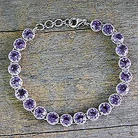 Amethyst tennis bracelet, 'Violet Enchantment' - Artisan Handcrafted Silver Tennis Bracelet with 21 Amethysts