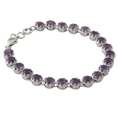 Amethyst tennis bracelet, 'Violet Enchantment' - Artisan Handcrafted Silver Tennis Bracelet with 21 Amethysts