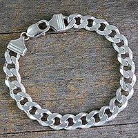 Men's sterling silver link bracelet, 'Hip Hop Links' - Men's Modern Sterling Silver Link Bracelet from India