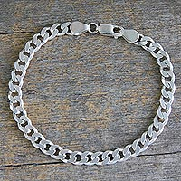 Men's sterling silver link bracelet, 'Hip Hop Connection' - Indian Handcrafted Sterling Silver Men's Bracelet