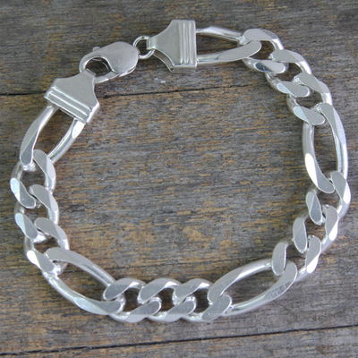 Men's sterling silver link bracelet, 'Bold Man' - Artisan Crafted Men's Sterling Silver Link Bracelet