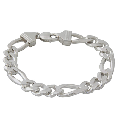 Men's sterling silver link bracelet, 'Bold Man' - Artisan Crafted Men's Sterling Silver Link Bracelet