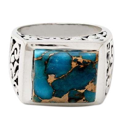 Sterling silver ring, 'Fascination' - Hand Crafted Sterling Silver Composite Turquoise Ring