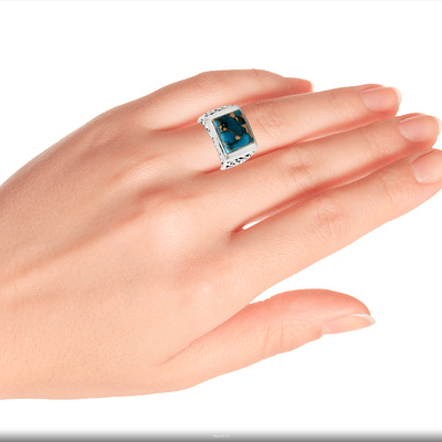 Sterling silver ring, 'Fascination' - Hand Crafted Sterling Silver Composite Turquoise Ring