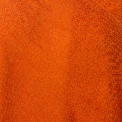 Schal aus Seide und Wolle - Handgefertigter Schal aus massiver orangefarbener Seidenmischung aus Indien