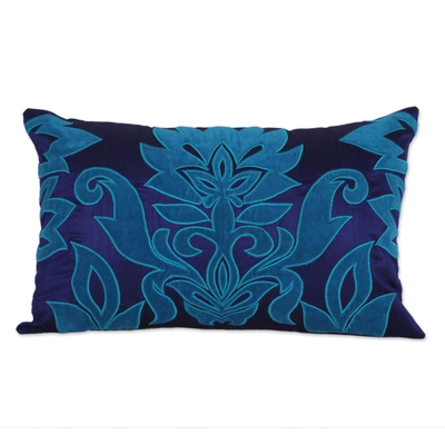 Applique cushion covers, 'Sapphire Grandeur' (pair) - Two Blue and Turquoise Embroidered Applique Cushion Covers