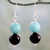 Onyx dangle earrings, 'Azure at Midnight' - Onyx Earrings with Reconstituted Turquoise Crafted in India (image 2) thumbail