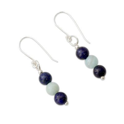 Lapis lazuli and amazonite dangle earrings, 'Sweet Mysteries' - Lapis Lazuli and Amazonite Sterling Silver Dangle Earrings