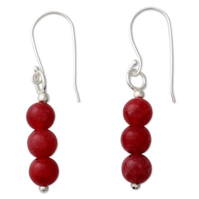 Handcrafted Red Quartz Earring with Silver Hooks