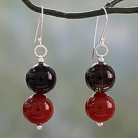 Dangle Earrings with Smoky Quartz and Carnelian,'Fire in the Mist'