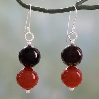 Indian Garnet and Carnelian Dangle Earrings - Dancing Red Gems