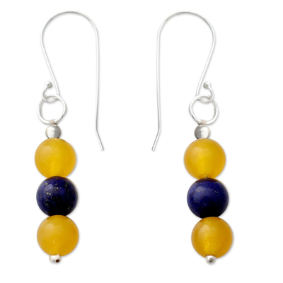Lapis lazuli and quartz dangle earrings, 'Sunshine Allure' - Handmade Lapis Lazuli and Quartz Silver Dangle Earrings