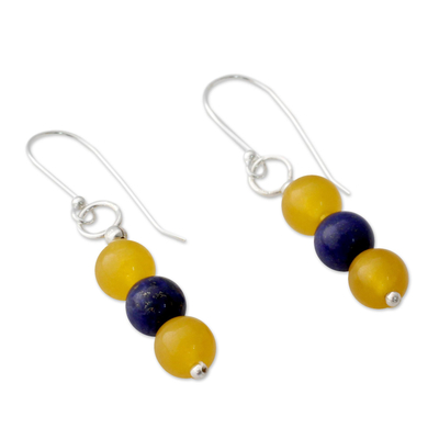 Lapis lazuli and quartz dangle earrings, 'Sunshine Allure' - Handmade Lapis Lazuli and Quartz Silver Dangle Earrings