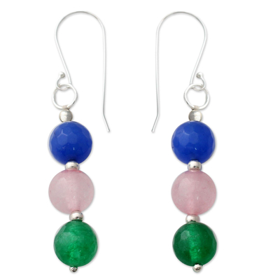 Handmade Dyed Quartz and Rose Quartz Dangle Earrings