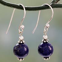 Lapis lazuli dangle earrings, 'Royal Discretion' - Petite Lapis Lazuli Dangle Earrings with Sterling Silver