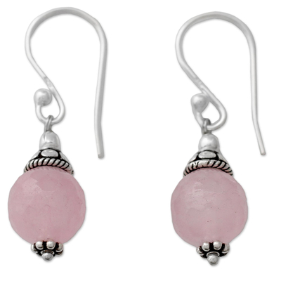 Pendientes colgantes de calcedonia - Pendientes colgantes de calcedonia rosa con plata de ley