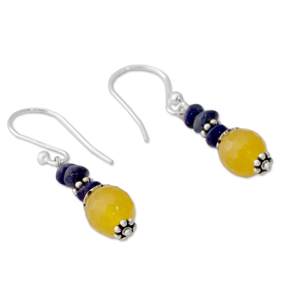 Lapis lazuli and chalcedony dangle earrings, 'Color Distinction' - Indian Handcrafted Earrings with Chalcedony and Lapis Lazuli