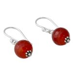 Carnelian dangle earrings, 'Glorious Sunset' - Faceted Carnelian Dangle Earrings with Sterling Silver