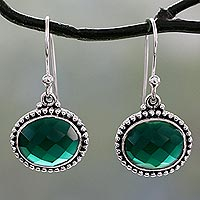 Sterling silver dangle earrings, 'Green Transformation' - Lush Green Onyx on Sterling Silver Earrings from India
