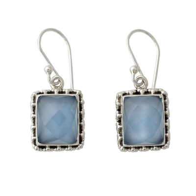 Sterling silver dangle earrings, 'Good Will Spirit' - Sterling Silver Earrings from India with Blue Chalcedony