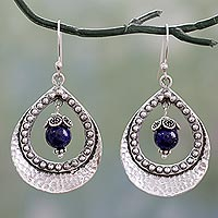 Pendientes colgantes de lapislázuli, 'Jaipur Dazzle' - Lapislázuli en pendientes colgantes de plata de ley 925 indios
