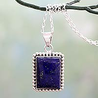 Lapis lazuli pendant necklace, 'Good Will Spirit' - 925 Sterling Silver Necklace from India with Lapis Lazuli