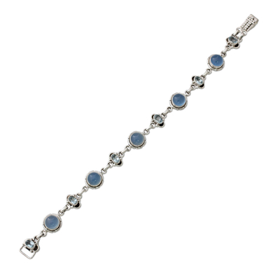 Blue topaz and chalcedony link bracelet, 'Serene Azure' - Blue Topaz Bracelet with Blue Chalcedony and Sterling Silver