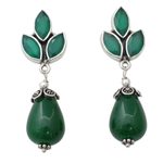Onyx and chalcedony dangle earrings, 'Glowing Green' - Glossy Green Earrings with Onyx and Chalcedony from India