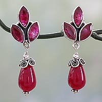 Chalcedony dangle earrings, 'Glowing Pink' - Glossy Pink Chalcedony Earrings on 925 Silver from India