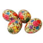 Papier mache decorative eggs, 'Floral Blast' (set of 4) - Hand Crafted Colorful Papier Mache Eggs (Set of 4)