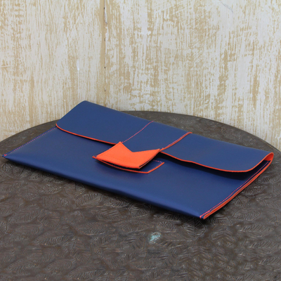 orange and blue clutch bag