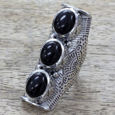 Hand Made Multi-Stone Onyx Sterling Silver Ring from India
