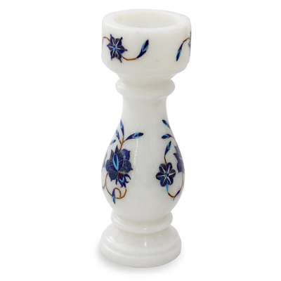 Indian Stone Inlay Blue Floral Marble Candleholder