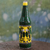 Decorative glass bottle, 'Bangalore Lovebirds' - Hand Painted Bird Theme Decorative Green Glass Bottle thumbail
