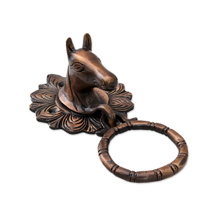 Aldaba de latón - Aldaba de caballo de latón chapado en cobre con aspecto antiguo