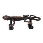 Brass door handle, 'Gecko Passage' - Gecko Door Handle in Antiqued Copper Plated Brass India