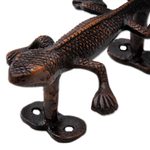Brass door handle, 'Gecko Passage' - Gecko Door Handle in Antiqued Copper Plated Brass India