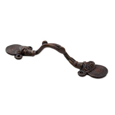 Brass door handle, 'Ganesha Passage' - Ganesha Door Handle in Antiqued Copper Plated Brass India
