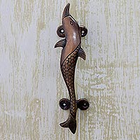 Brass door handle, 'Dolphin Passage' - Dolphin Door Handle in Antiqued Copper Plated Brass India