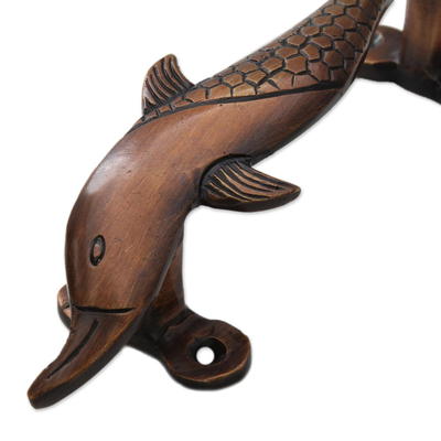Türgriff aus Messing - Delphin-Türgriff aus antik verkupfertem Messing, Indien
